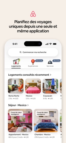 Écran d’accueil d’Airbnb