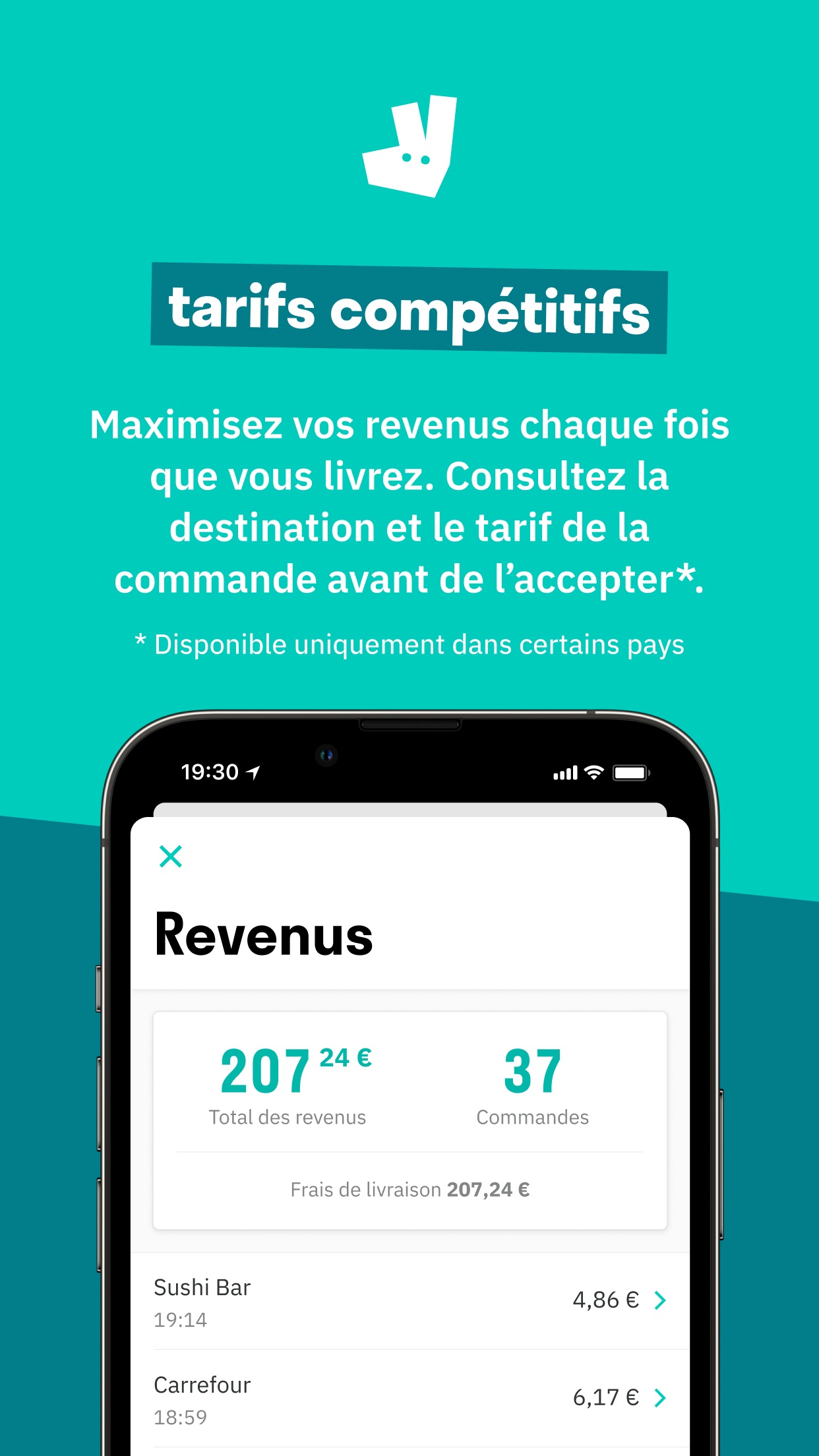 Capture App Store 8 : Revenus : ledger par course, tarif avant acceptation