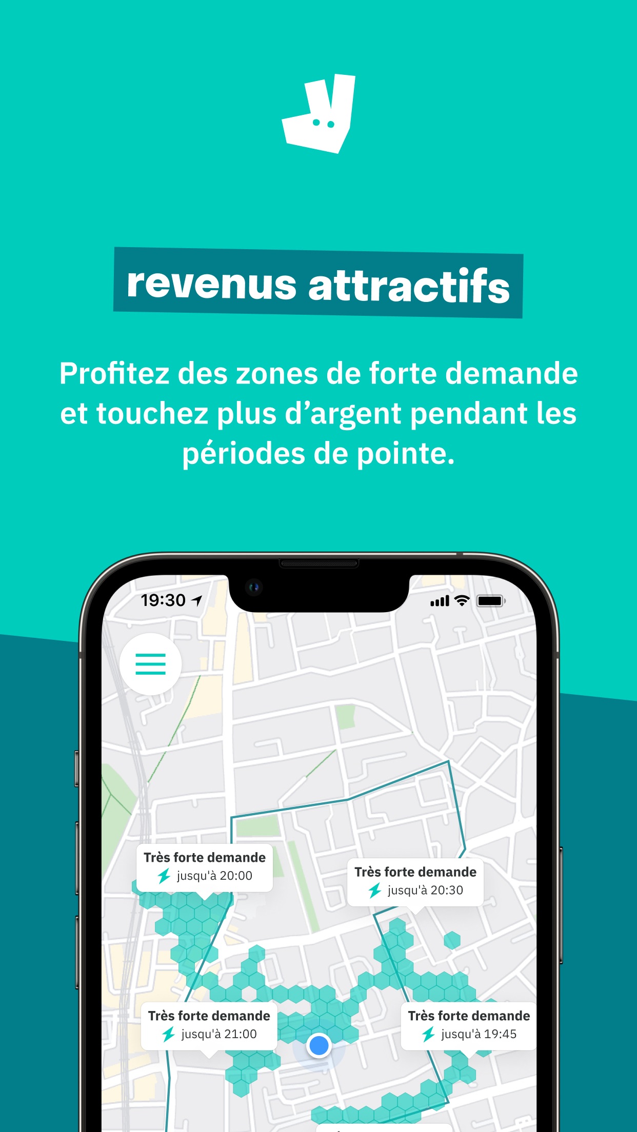 Capture App Store 9 : Carte de demande : hexagones, créneaux de pointe