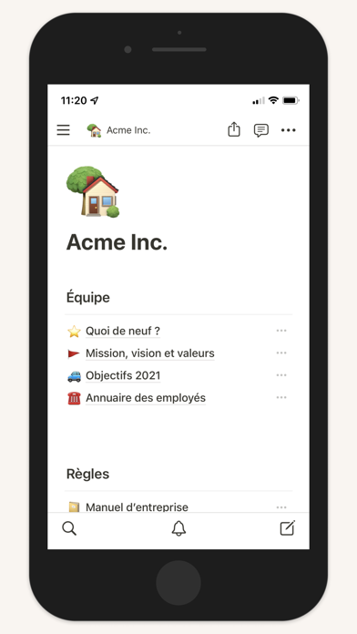 Écran d’accueil de Notion