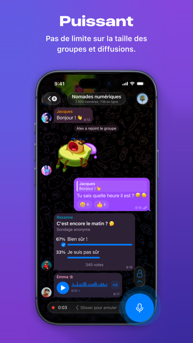 Capture App Store 2 de Telegram : Écran de travail : le geste quotidien