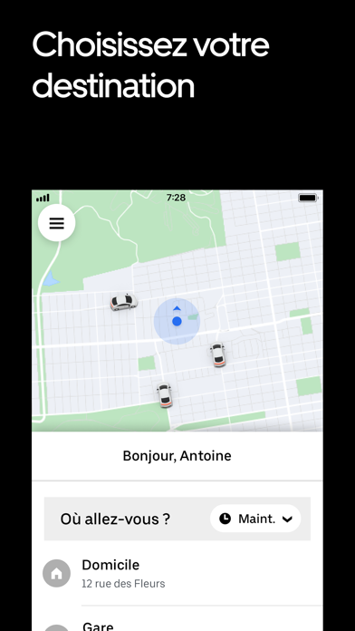 Capture App Store 2 de Uber : Destination, Domicile, Gare, prénom