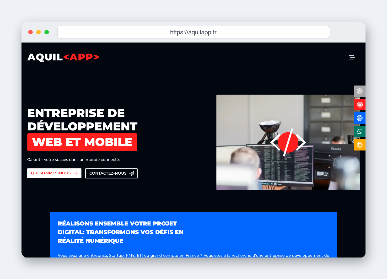 Le site de Aquilapp, capture août 2026