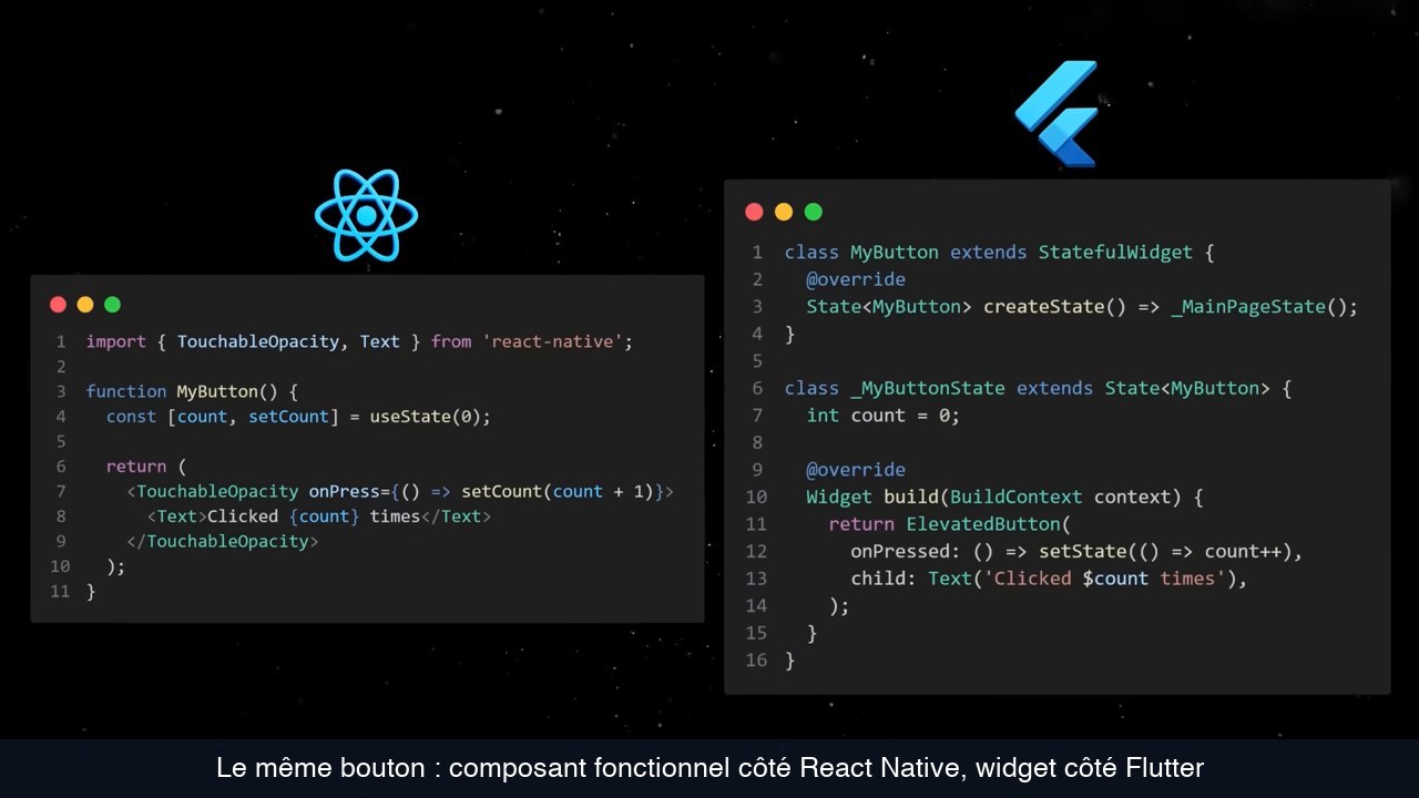 Même bouton codé en React Native et en Flutter