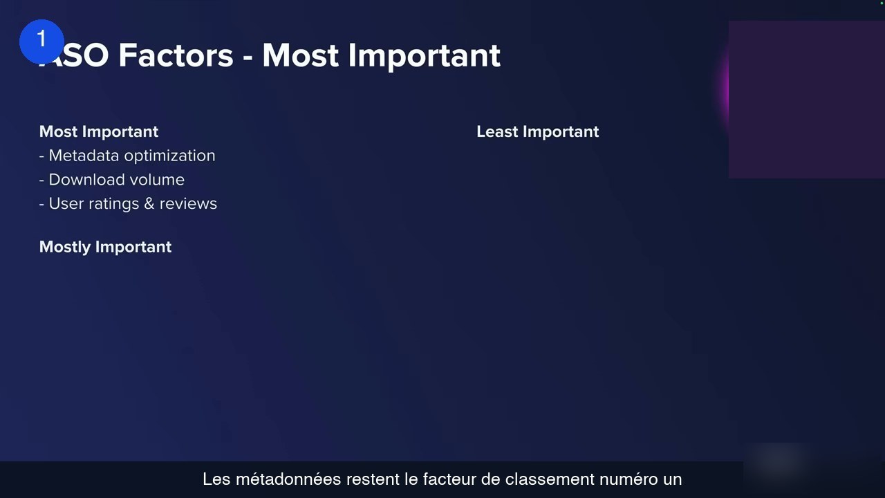 Facteurs de classement ASO par ordre d'importance