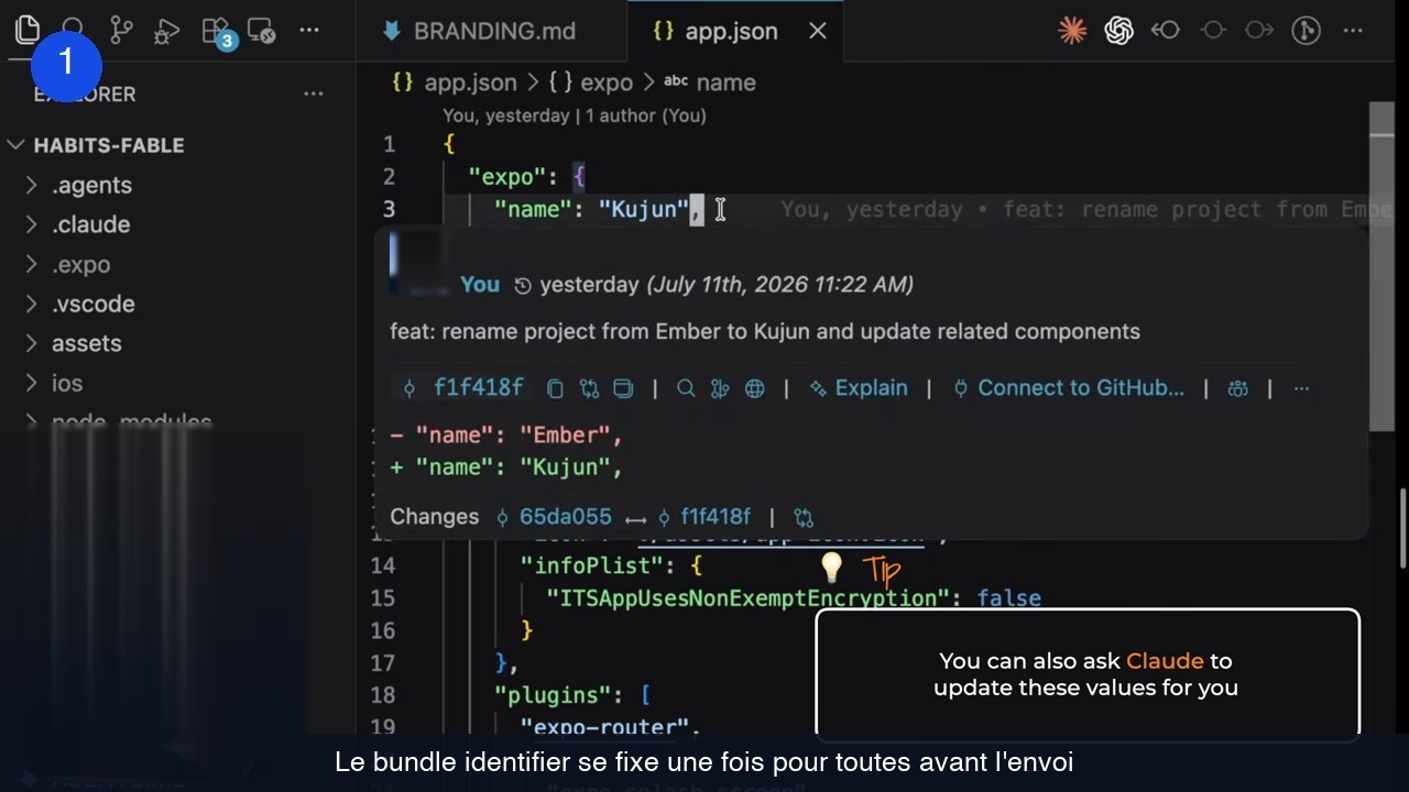 Fichier app.json avec le bundle identifier du projet
