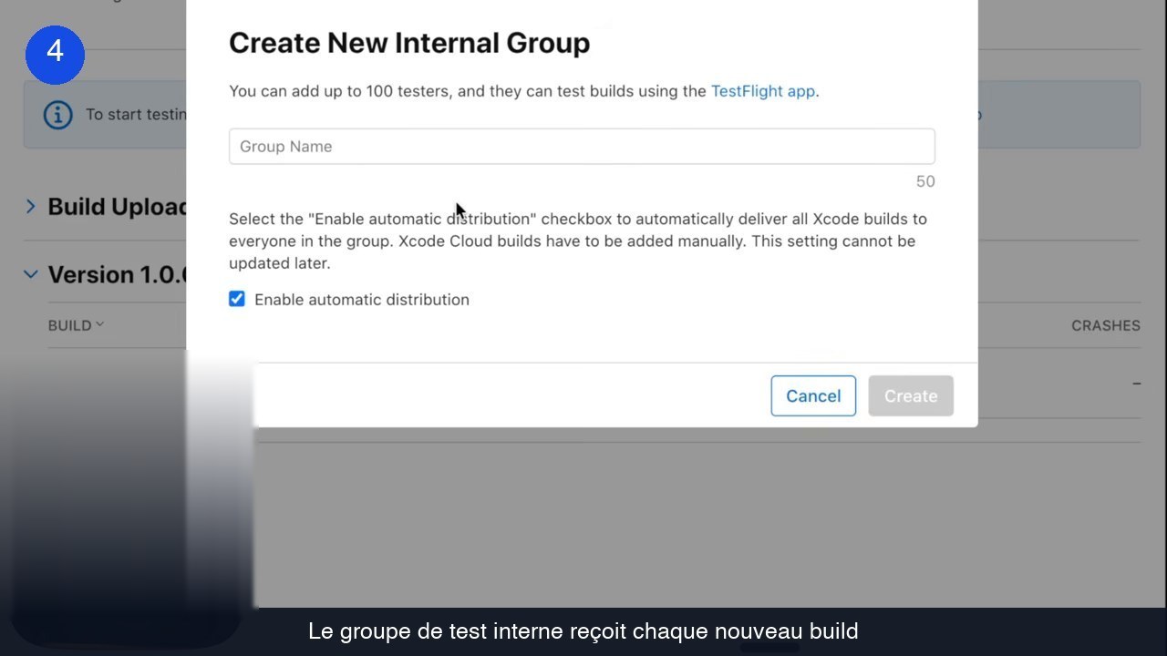 Création d'un groupe de test interne dans App Store Connect