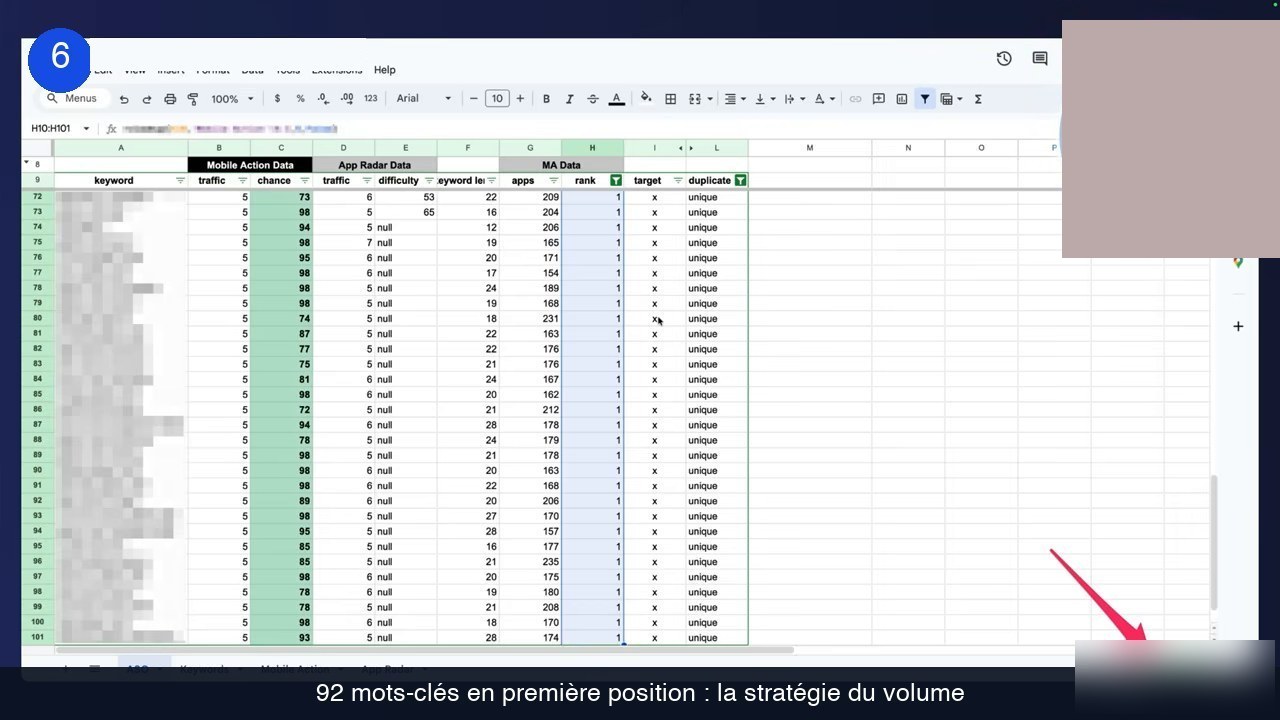 Tableur de suivi des positions de mots-clés ASO