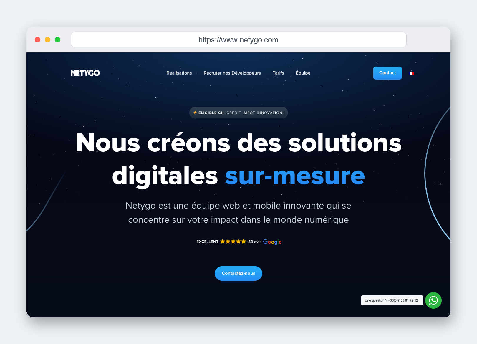 Le site de Netygo, capture août 2026