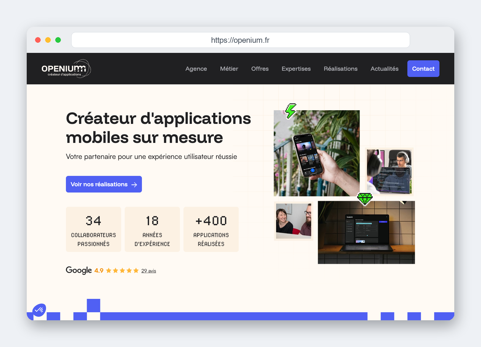 Le site de Openium, capture août 2026