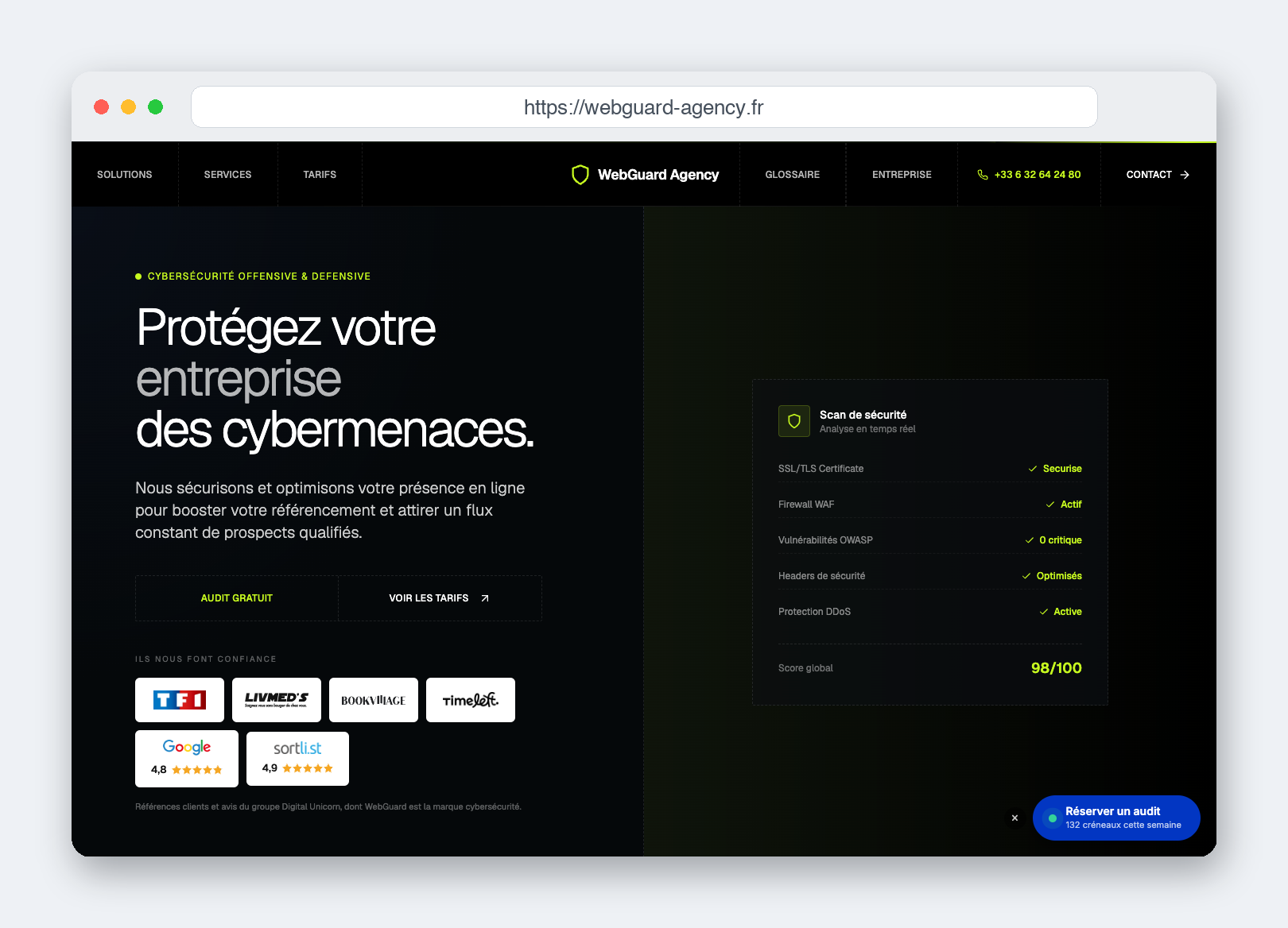 Le site de WebGuard Agency, capture août 2026