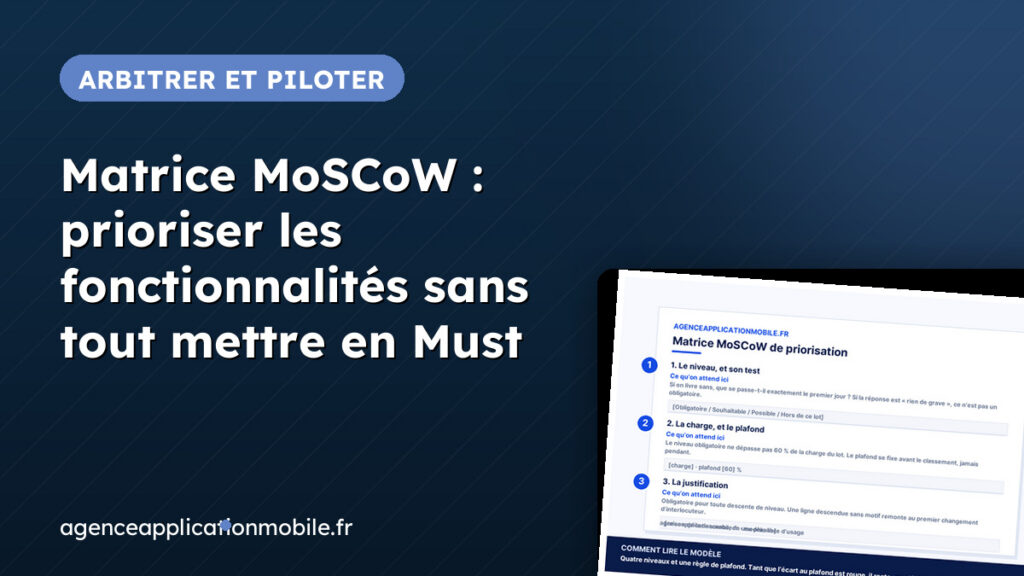 Couverture de la fiche matrice MoSCoW, avec un aperçu du tableur de priorisation
