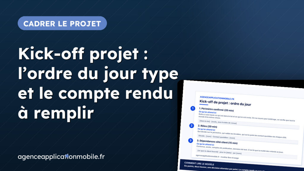 Couverture de la fiche kick-off projet, avec un aperçu de l’ordre du jour Word