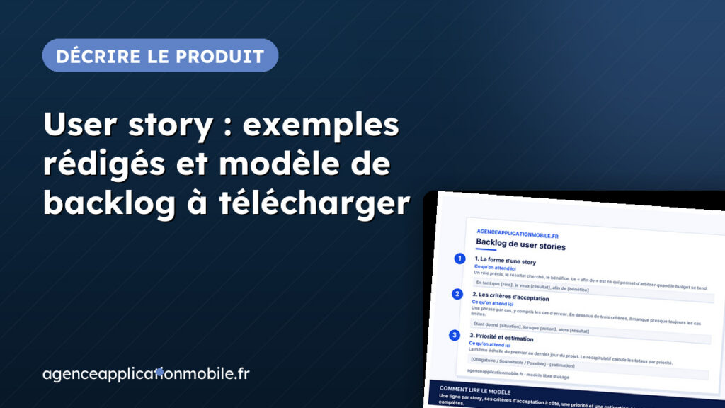 Couverture de la fiche user story exemple, avec un aperçu du tableur de backlog